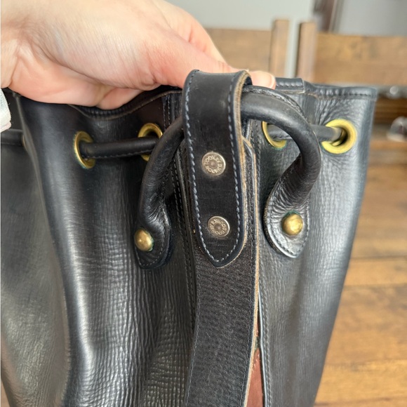 Vintage Dooney & Bourke Black Latigo Leather Bucket Bag Brass Western Boho - Picture 14 of 16